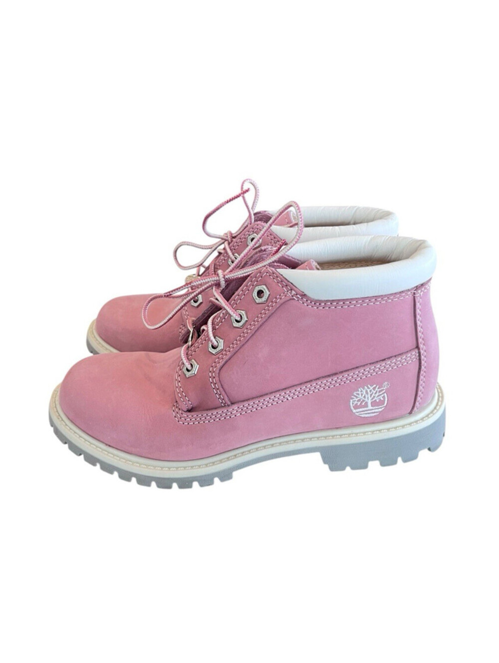 Timberland Boot Nellie Waterproof Chukka  Womens Sz 7B Pink Gray Nubuck  3122.13